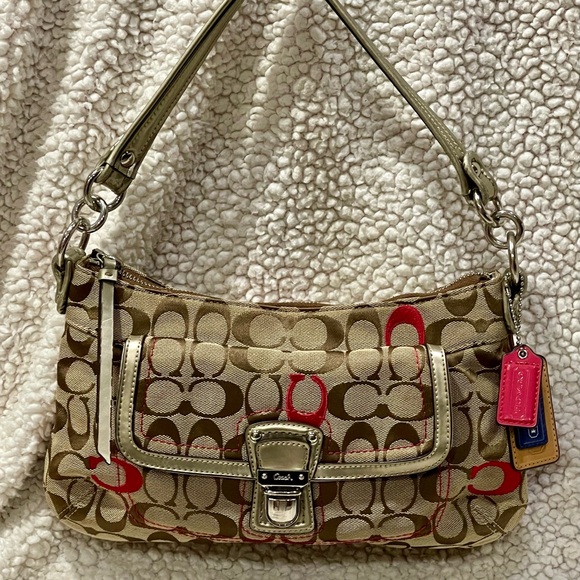Vintage Coach Shoulder/Crossbody Bag Khaki and Hot Pink 21623 - Picture 1 of 12